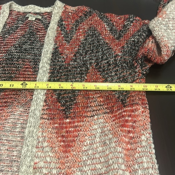 Lucky Brand Aztec Print Southwestern print Long Open Fringe Cardigan Size M - Picture 11 of 13